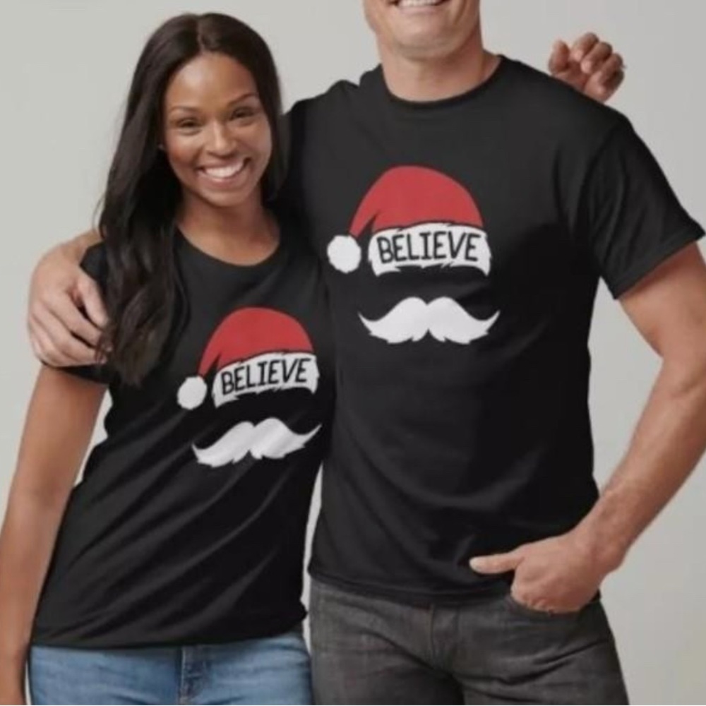 Old Navy Black Unisex Believe' Santa Hat T-Shirt 3X